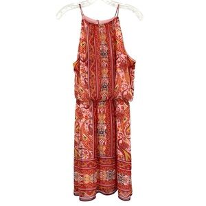 Maggie London Orange & Pink Paisley Sleeveless Chiffon Dress
